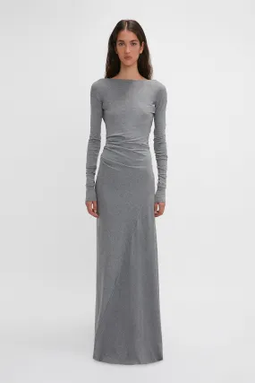 Long Sleeve Circle Neck Dress In Grey Marl