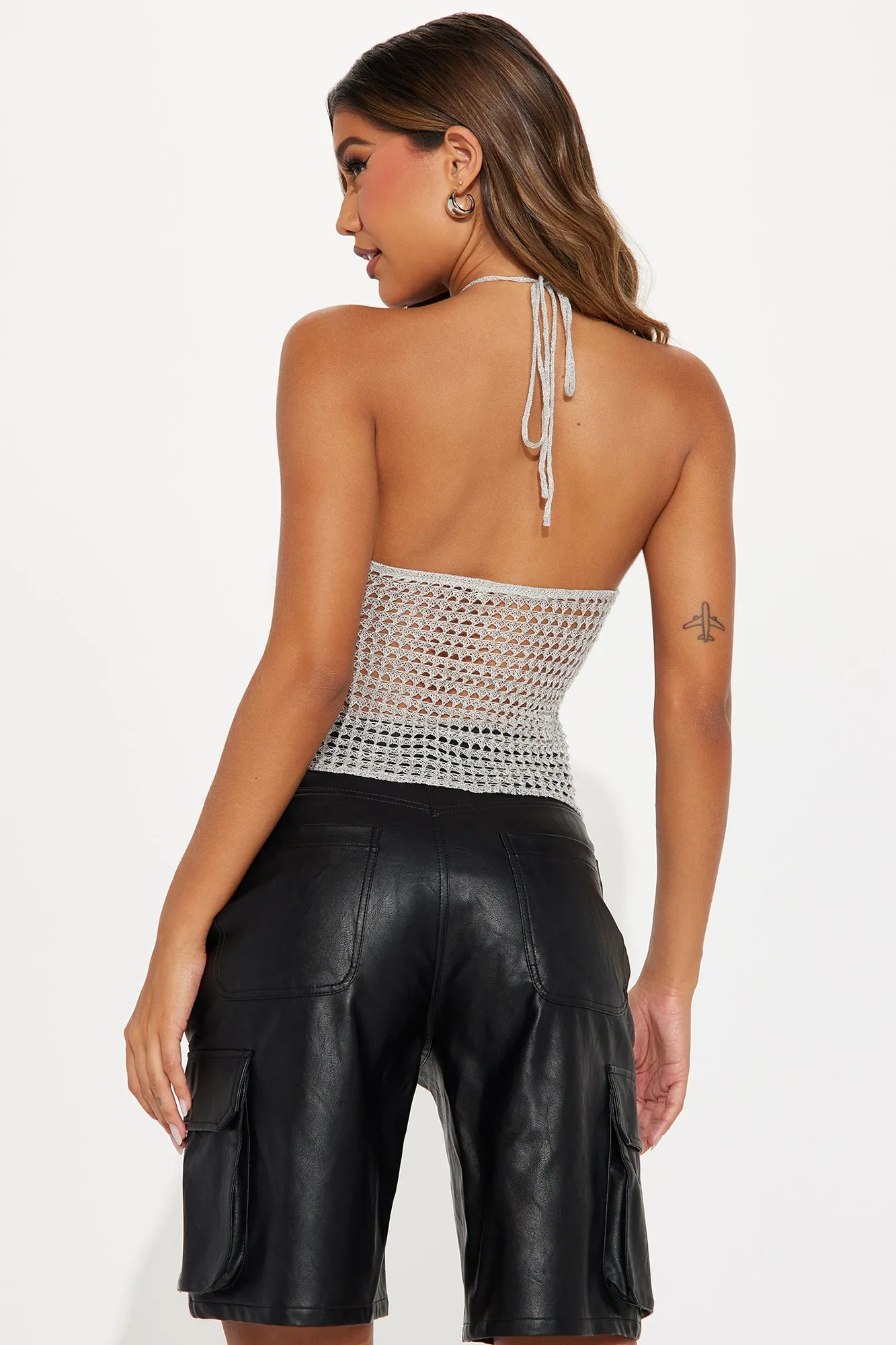 Meet You There Crochet Halter Top - Silver