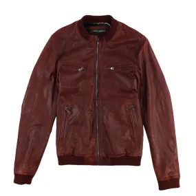 Men's Leather Bomber Jacket Burgundy Size IT 50 / L