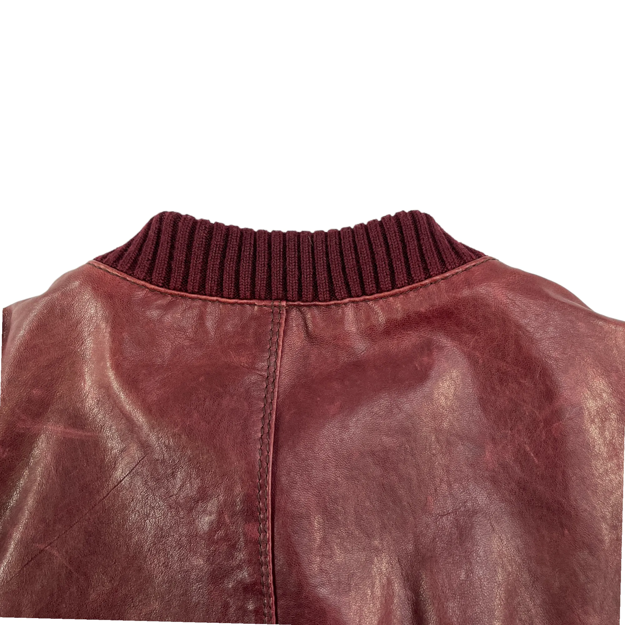 Men's Leather Bomber Jacket Burgundy Size IT 50 / L