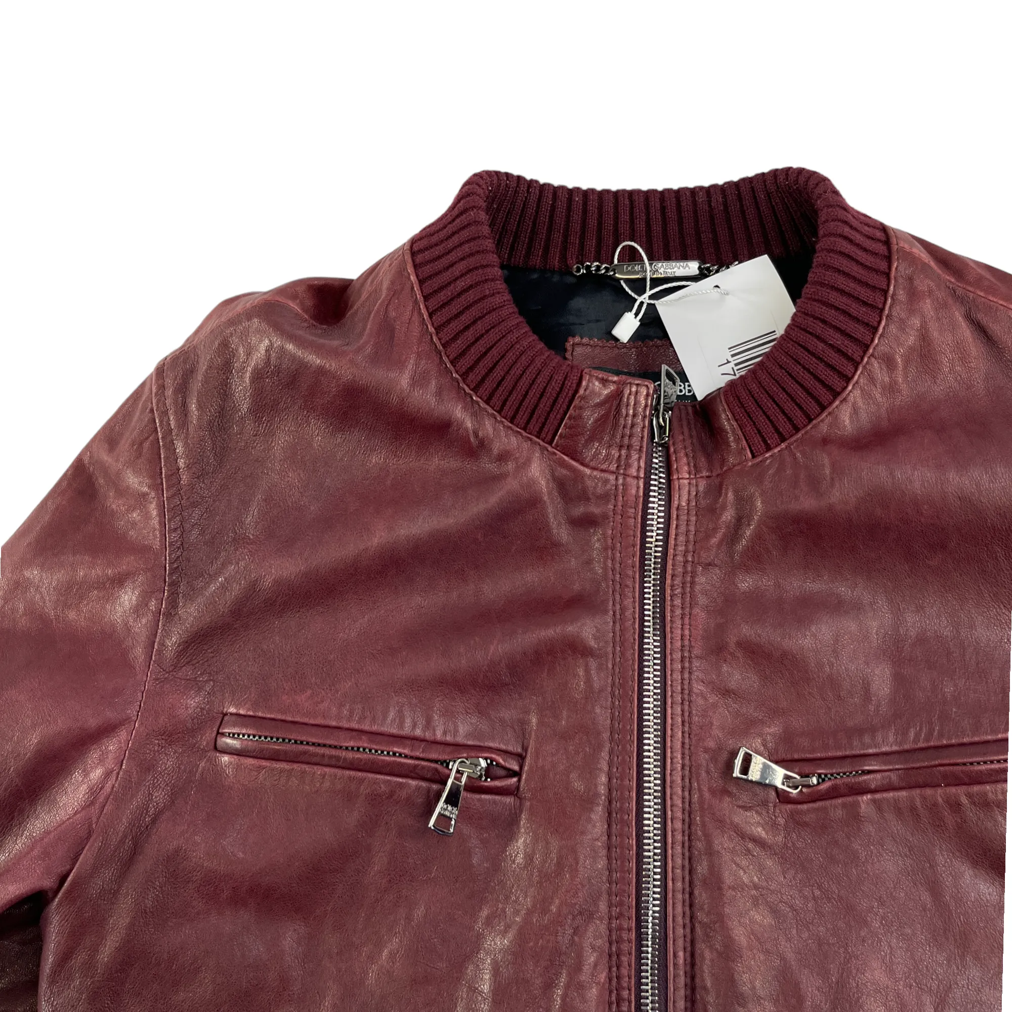 Men's Leather Bomber Jacket Burgundy Size IT 50 / L