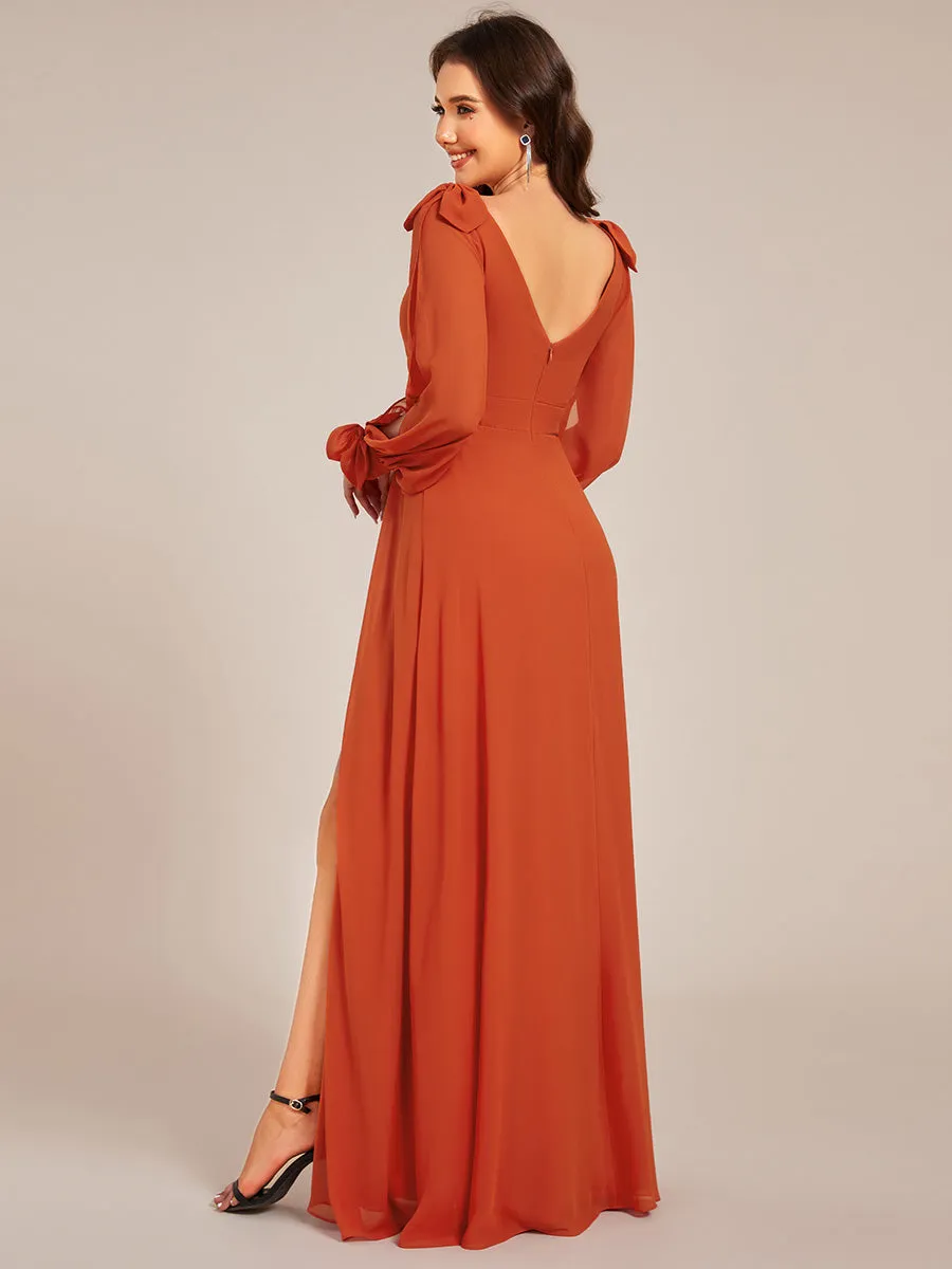 Open Lantern Sleeve A-Line Bridesmaid Dress