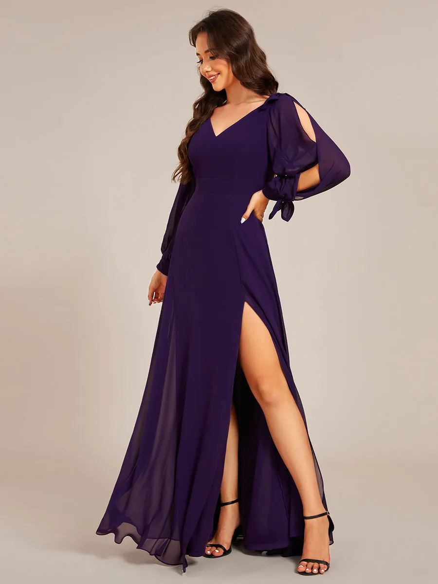 Open Lantern Sleeve A-Line Bridesmaid Dress