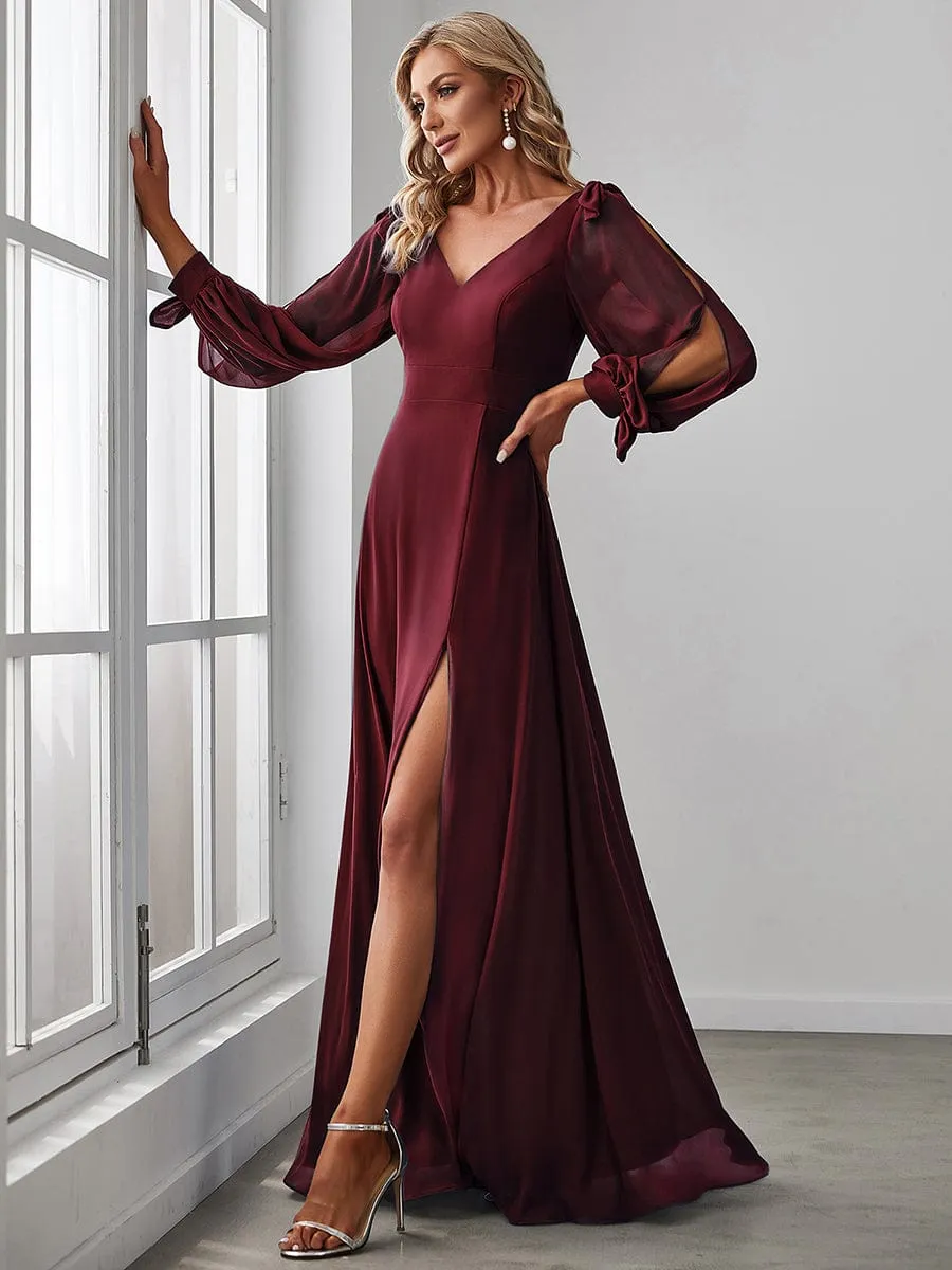 Open Lantern Sleeve A-Line Bridesmaid Dress