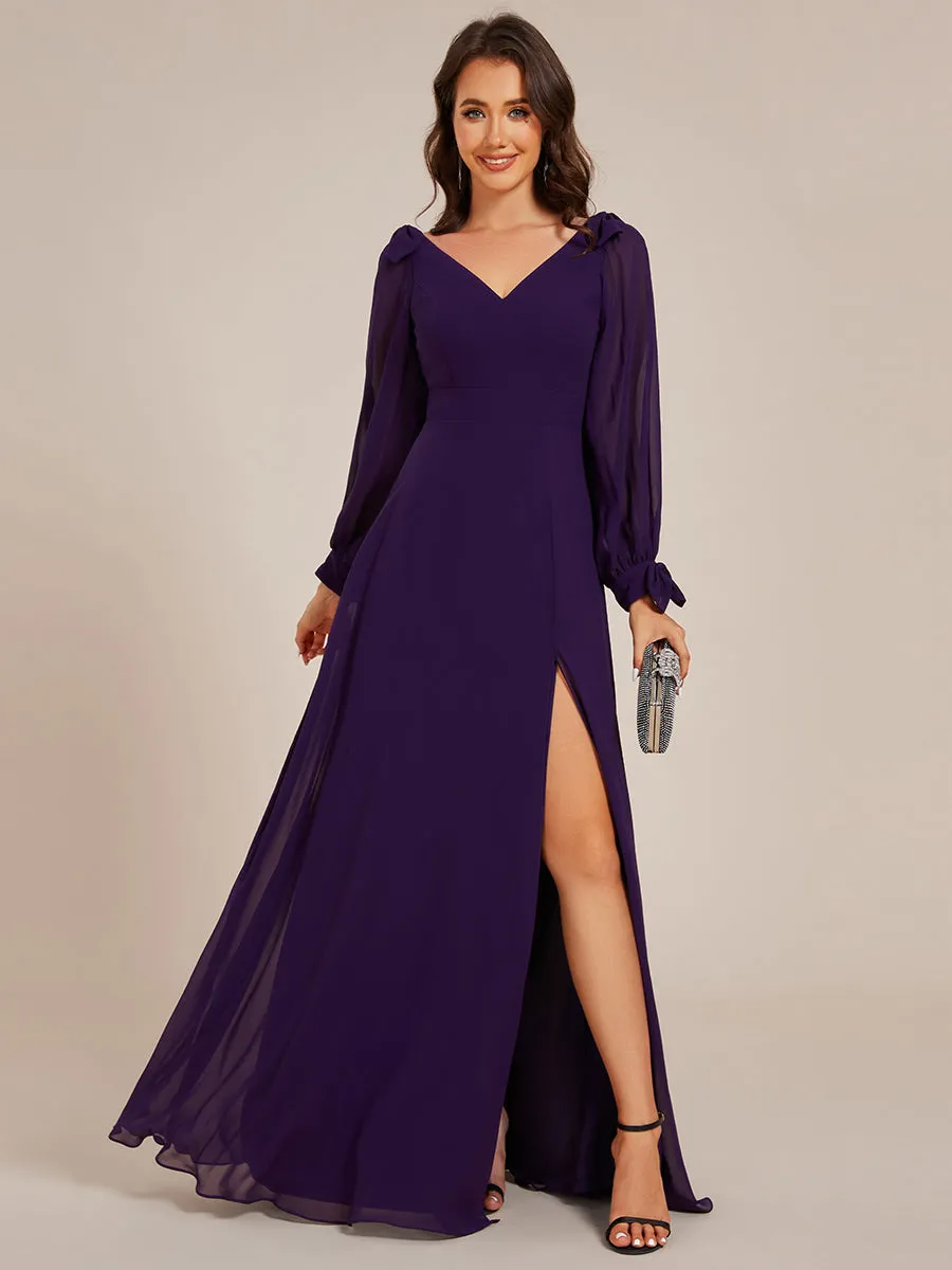 Open Lantern Sleeve A-Line Bridesmaid Dress