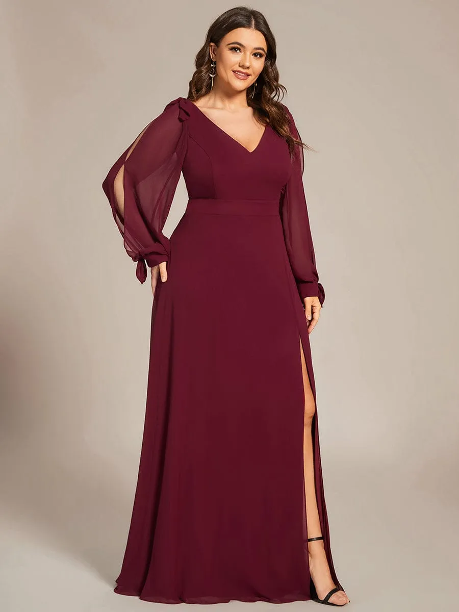 Open Lantern Sleeve A-Line Bridesmaid Dress