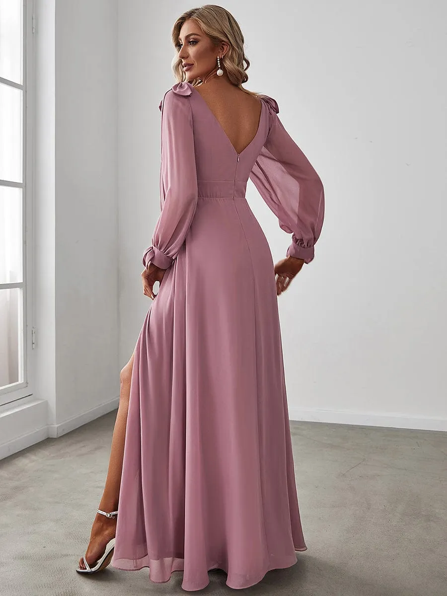 Open Lantern Sleeve A-Line Bridesmaid Dress