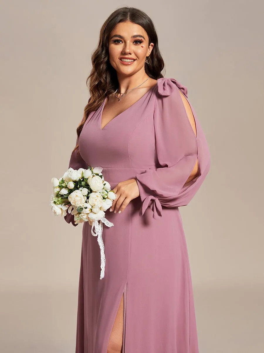 Open Lantern Sleeve A-Line Bridesmaid Dress