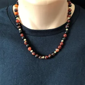 Red Agate Mens Beaded Necklace