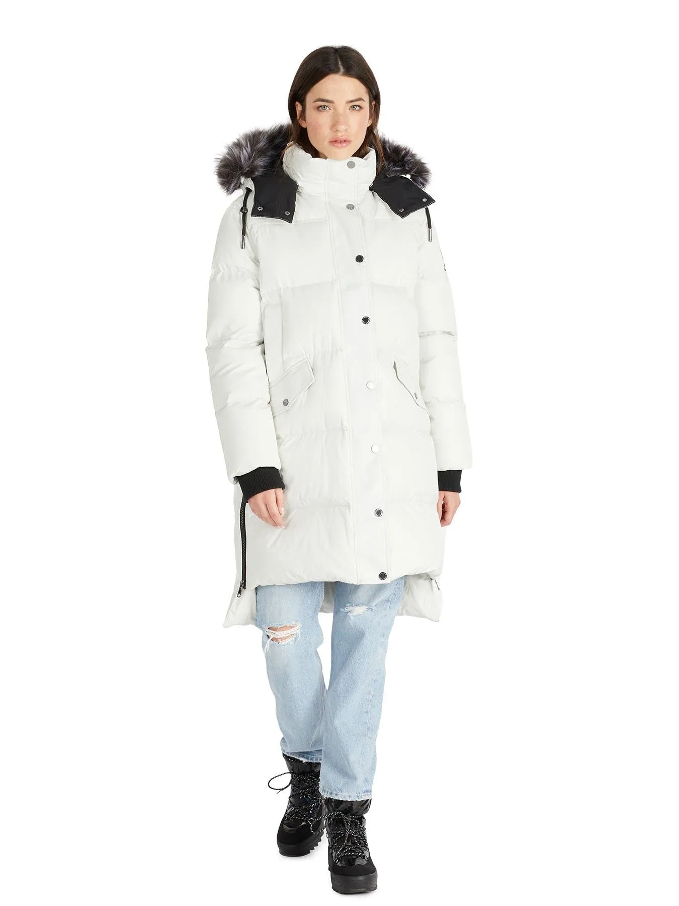 Reyna Women's Long Puffer w/ Faux Fur Trim