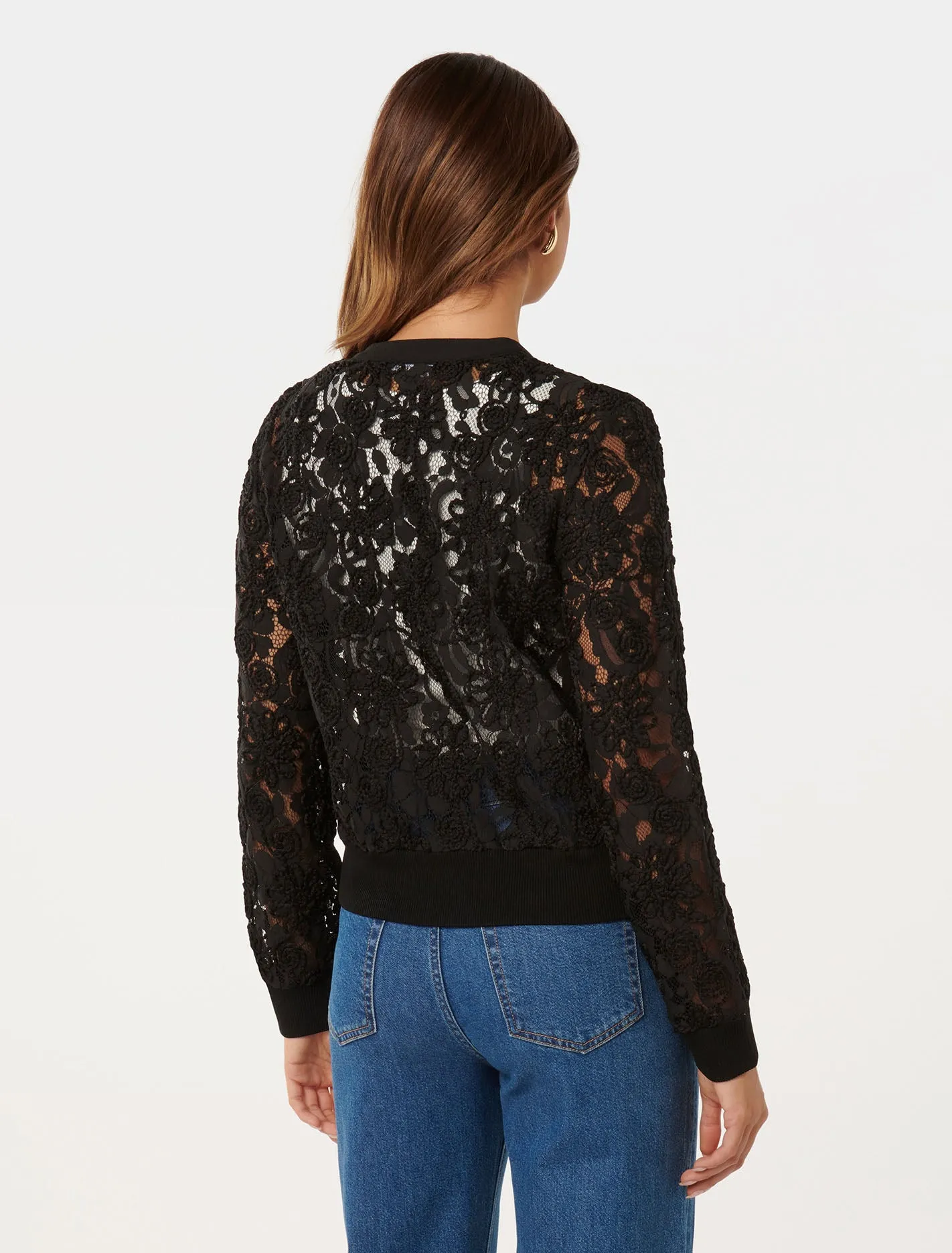 Riley Lace Mixed Knit Bomber Cardigan