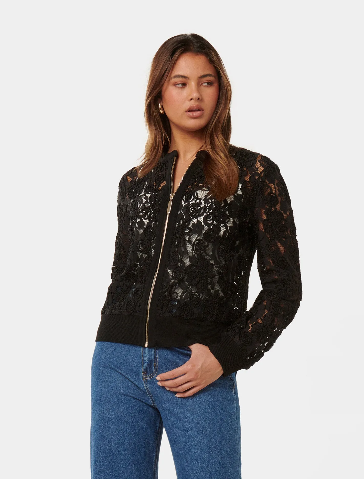 Riley Lace Mixed Knit Bomber Cardigan