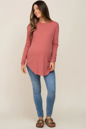 Salmon Long Sleeve Ribbed Maternity Top