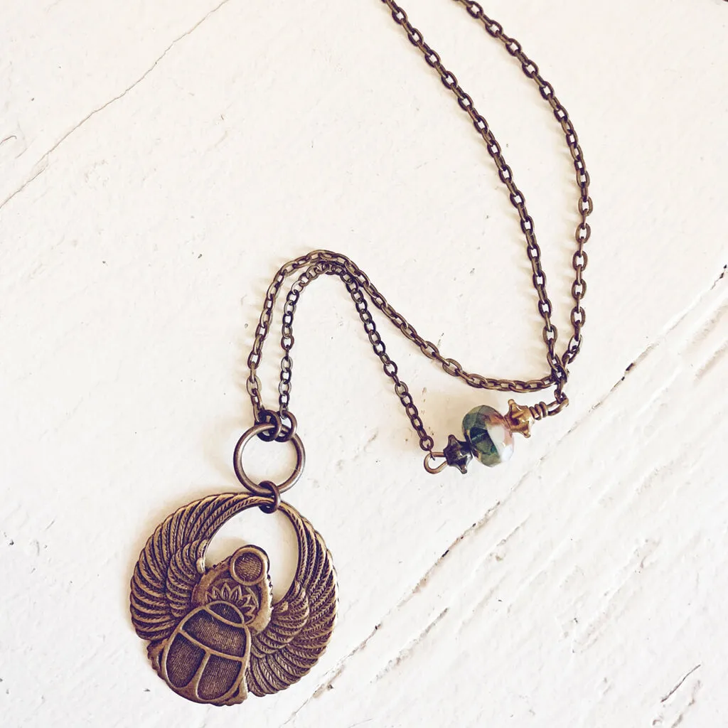 scarab // antiqued brass winged beetle amulet necklace