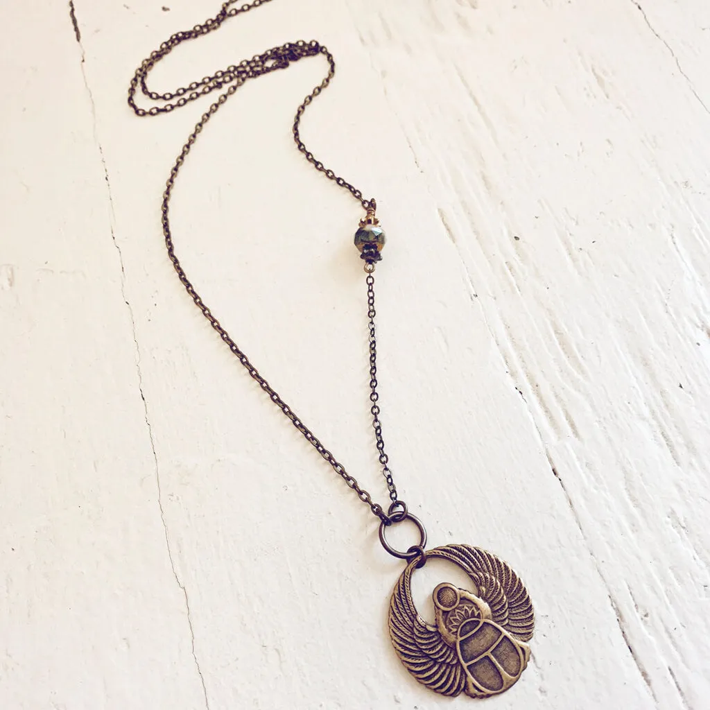 scarab // antiqued brass winged beetle amulet necklace