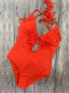 Tassel Front Lacing Back One-piece Swimsuit