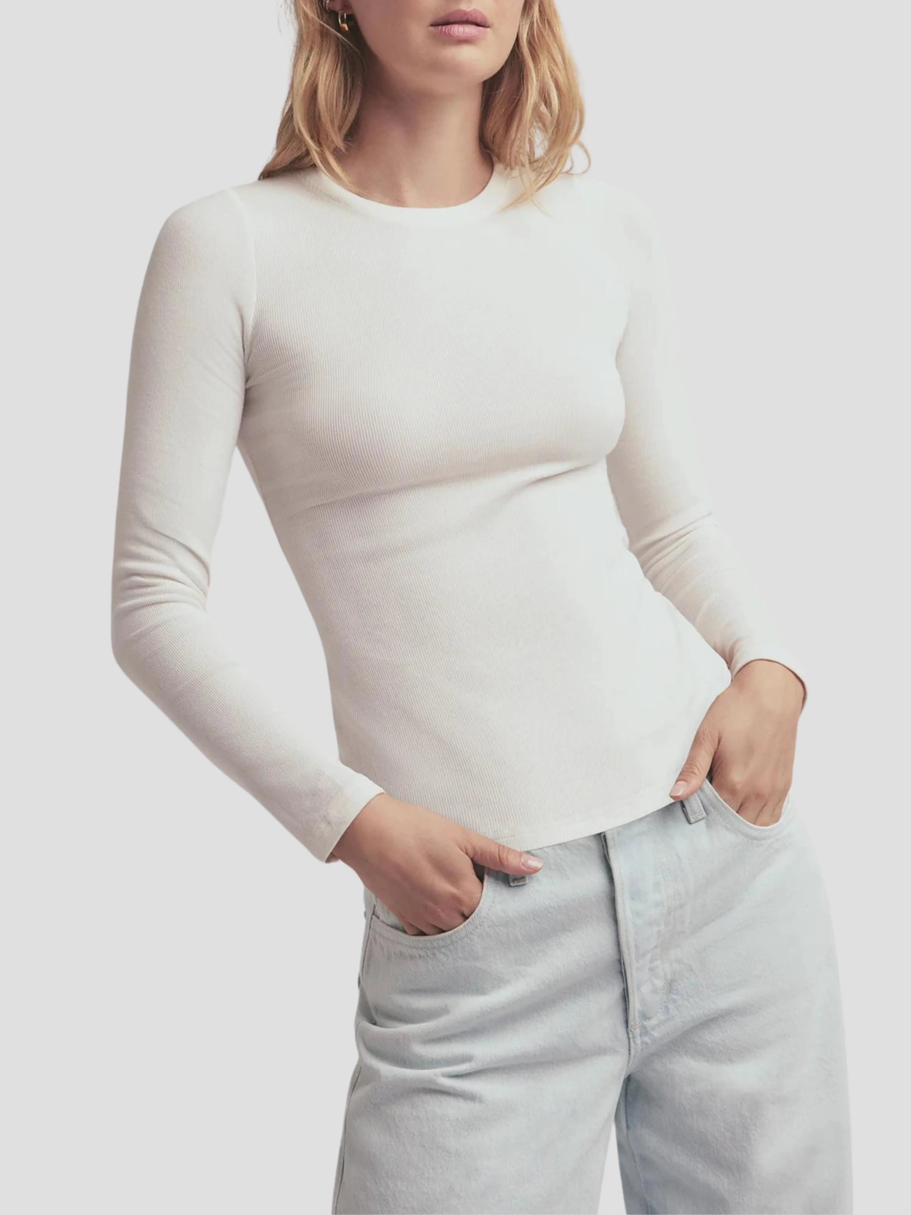 The Ribbed Long Sleeve in White