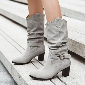 Women's Casual Belt Buckle Chunky Heel High Boots 54358668S