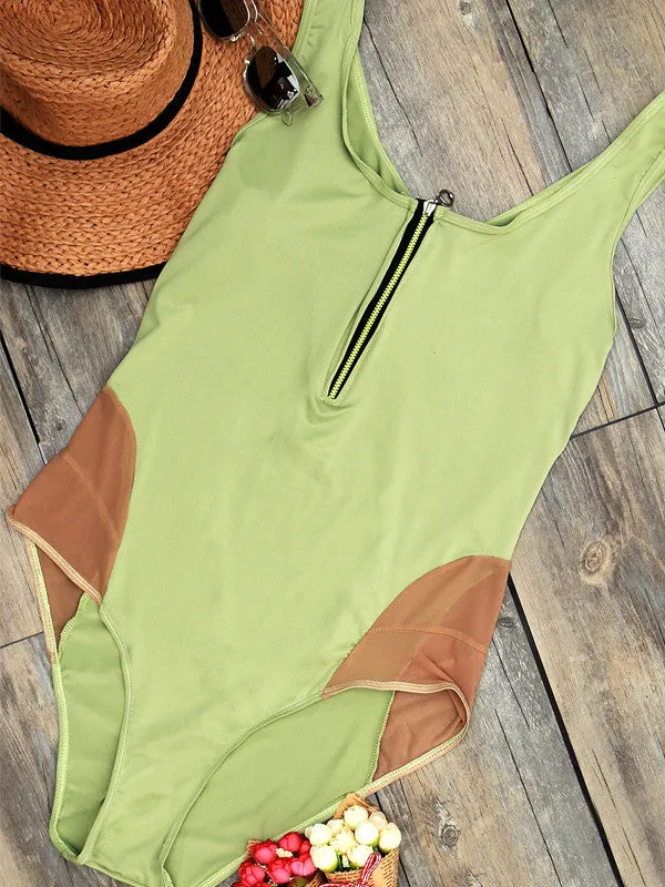 Zip Up Front Plus Size One-piece Swimsuit